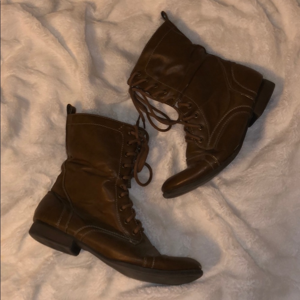 Foldable Leather Combat Boots
